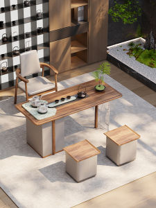 New Chinese Style Walnut Wood Tea Table Chair Set Acrylic Suspend Design for Home Use Villa High End Tea Making Desk