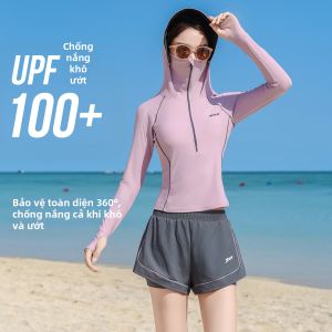 XTEP | Đồ Bơi Ôm Body Che Bụng Cổ Loại Nửa Đứng Có Mũ Lưỡi Trai Cho Kỳ Nghỉ