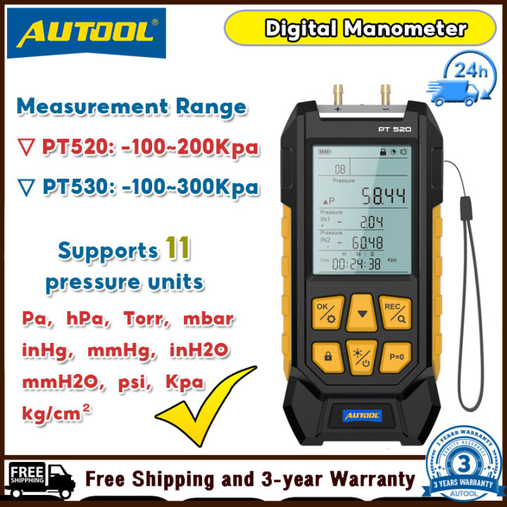 AUTOOL PT530 Digital Manometer Air Pressure Gauge -100-300 KPa 0.01 ...