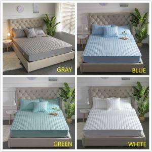 Mattress Protector Cover Single/Double/Queen/King Size Quilted Cotton Mattress Pad Fitted Bed Sheet Mattress Protector Garterized Design Bed Cover Suitable 2-11inch Mattress(Depth) Not Includes Pillowcase Can Machine Washable
