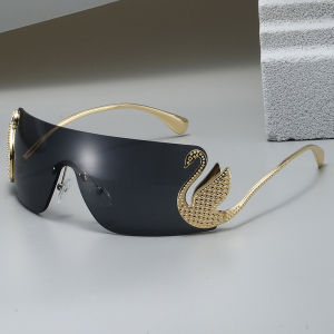 Trendy 2025 Womens Oversized Rimless Sunglasses Fashion Swan Inlay Gradient Anti-Reflective UV400 Sun Shades Eyewear