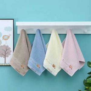Pure Cotton Absorbent Long Rectangle Towel Embroidered Cute Soft Face Towel in Pink Blue Coffee And off White Colors
