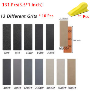 3.5 x 1 inch Mini Detail Sandpaper Assorted 60/100/240/800/2000/5000/10000 Grit 131 Pcs for DIY Craft Wood Metal Tight Polishing