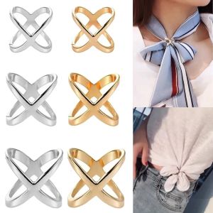 X Shaped Simple Silk Scarf Buckle Cross Hollow Scarves Clip Blouse Clasp Wrap Hoder for T-Shirt Neckerchief Shawl