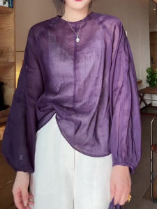 SHUAIYUE | Áo Sơ Mi Chiffon Tím Retro Phong Cách Pháp Dáng Suông Tay Lồng Đèn