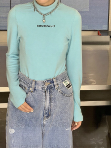 Multi-color Logo Long Sleeve Tight High-neck Top