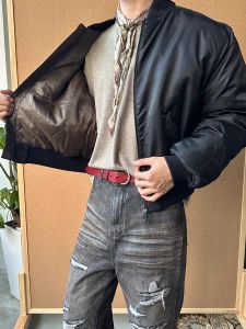 Loose Fit Mens Bomber Jacket MA1 Flight Jacket Cotton Coat Short Wide Bomber Retro Style Warm Thick Long Sleeve Zipper Closure