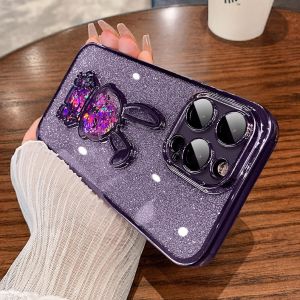 [With Lens Film] FLOVEME Luxury Glitter Quicksand Rabbit Phone Case For iPhone 14 13 12 11 Pro Max 14 Plus Plating Soft Silicon Back Cover For iphone 14 13 12 11