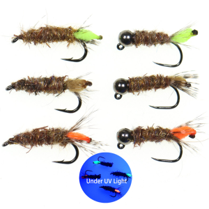 6pcs #12 Hares Ear Dubing Peeping Caddis Jig Nymph Wet Euro Nymph Fly Fishing Flies Trout Bass Steelhead Fishing Lure Baits