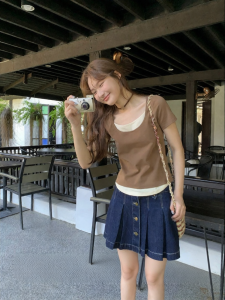 NIHAOKANONG | Chân Váy A-line Mini Cao Waist Có Khóa Kim Loại