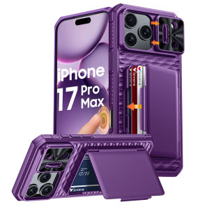 Ốp Lưng Toàn Thân Màu Đen Cho iPhone 17 Pro Max Với Giá Đỡ Khe Đựng Thẻ 4 Thẻ Bảo Vệ Camera Chống Sốc Chống Xước
