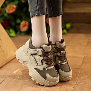 Genuine Leather Dad Shoes for Petite with Inner Lift Casual Sports Shoes