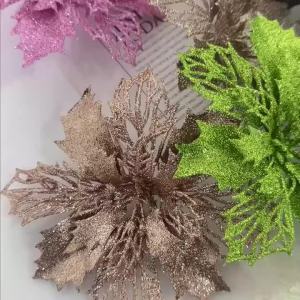 11cm Christmas Decoration Glitter Artificial Flower Xmas Tree Pendant for Home Decor Xmas Navidad New Year 2026 Ornament