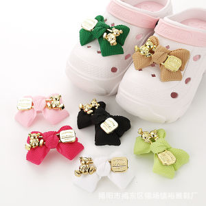 2Pcs Crocs Jibbitz Charms 3D Teddy Bear Bow Shoe Flower Shoe Buckle Decoration for Crocs