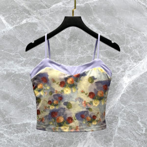 Floral Yoga Top Womens New 2025 Quick Dry Sports Fitness Training Strap Vest with Chest Pad Breathable Moisture Wicking Nylon