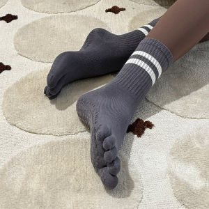 Womens Mid-Calf Five-Finger Yoga Socks Professional Anti-Slip Pilates Air Sports Socks College Style Fitness Fans Supplies