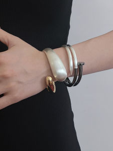 Retro Double-Headed Dual-Color Patchwork Open-Ended Bracelet Female Niche Style Fancy Wrist Decorator Cold Wind Wide Bracelet Armband Accessories