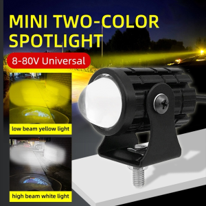 Motorcycle Mini Driving Light With Switch Waterproof Spotlight Headlamp 12-80V Universal Motors Headlight Led Two-Color