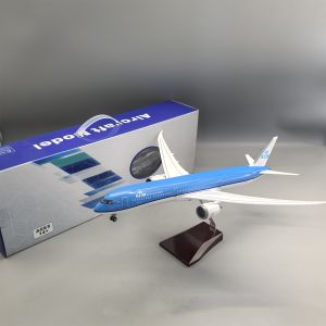 43CM B787-10 KLM plane model Resin 1/145 Scale Aircraft with Landing Gear Wheels Light(Touch or Sound Control) Souvenir Plane