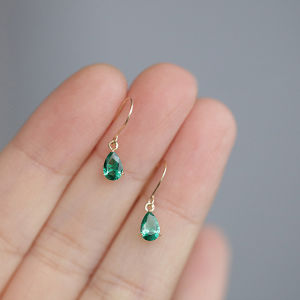 Elegant French Design Twilight Emerald Water Drop Earrings for Women with 14K Gold Plated Artificial Gemstones