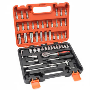 53Pcs 1/4 Inch Drive Socket Ratchet Wrench Set Cr-V Steel Automotive & Household Repair Socket Kit for Tight Spaces