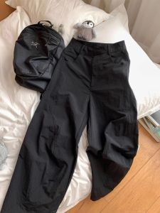 Quần Ống Rộng Nhanh Khô American Retro Màu Đen Cho Nữ Mùa Hè 2025 Quần Dài Ống Đứng Cạp Cao Rộng Rãi Thời Trang