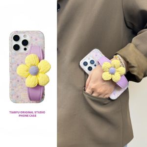Tianyu Leather Flower Wristband Compatible with Apple 16Promax iPhone 13Pro Purple Floral 16Artistic 14Pro New Fashion 15Crossbody 16Por Adjustable Strap