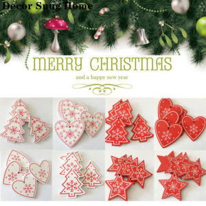 【Free Shipping】12 Pcs/Set Wooden Christmas Tree Hanging Pendants Decoration DIY Christmas Ornament Xmas Decor