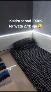 Sprei Oneset sarban & sargul Poliester Kotak Hitam Size 90x200 120x200 160X200 180X200