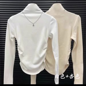 Áo Thun Nữ Cổ Cao Tay Dài American Shoulder Winter Velvet Áo Thun Nữ Dáng Ôm Mùa Thu Màu Trơn Thường Ngày