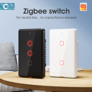 SMATRUL Tuya Smartlife Zigbee Smart Touch Switch Light Wall Switch No Neutral Wire No Capacitor required 1/2/3 Gang APP remote control Timing Voice Control On Off switch Tempered glass Latching Relay Electrical For Alexa Google Home Tmall
