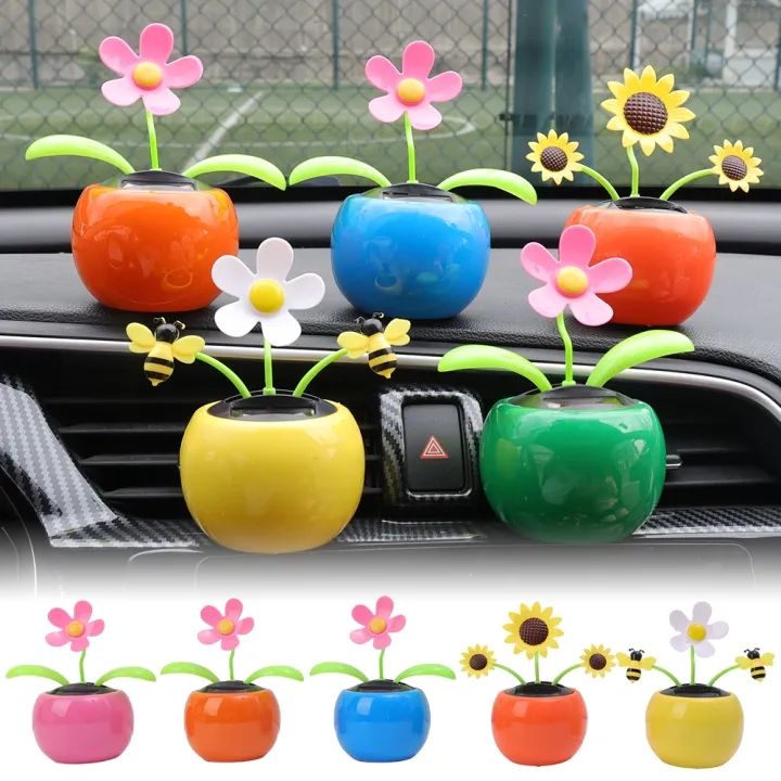 Car Solar Automatic Swinging Sunflower Decoration Cartoon Sun Flower Pot  Auto Interior Dashboard Ornament Cute Car Accessories Gifts