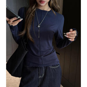 Slim Fit Long Sleeve round Neck Base Shirt Womens Inner Wear Asymmetric Design Viscose Fiber Anti-Pilling Autumn Top