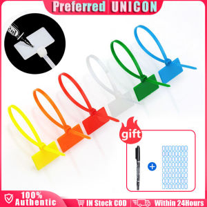 100Pcs 7Colors Nylon Tag Sign Cable Ties Easy Mark Loop Self-locking Ties with 1 PenLabel Stickers
