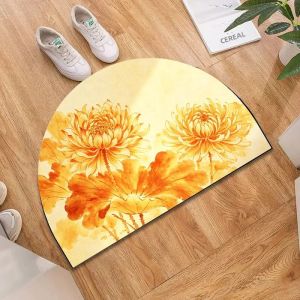 VIKAMA Hoa Mực Tranh Nửa Vòng Tròn Thảm Cửa Phương Đông Retro Phương Đông Thảm Chống Trơn Trượt Lối Vào Thảm Phong Cách Hiện Đại Trang Trí Nhà