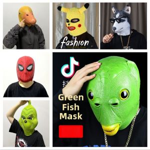 Funny Cartoon Duck Headwear Mask Green Head Fish Mask Sand Sculpture Monster Green Fish Man Cosplay Party Performance Supplies
