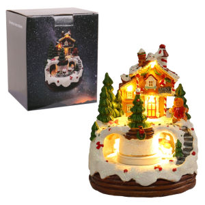 2025 【ASSPORT】Christmas Music Box Snow House Figurine Rotating Winter Scene 6.3inch Home Tabletop Decoration for Bookshelf Restaurant