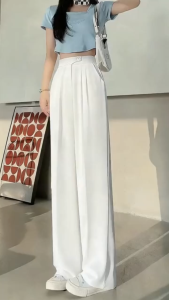 Korean Style Suit Wide Leg Pants Women Double Button Design High Waist Loose Versatile Casual Trousers Slimming Commute