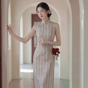 Retro Modified Slim Fit Summer Brown Sleeveless Dress