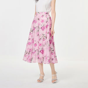 Koradior | Elegant Holiday Print Silk Skirt Mid-Length 100% Mulberry Silk