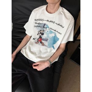 SUOSHE | Oversized 300 Lbs Mickey Cartoon Patterned Mens T-Shirt for Summer Casual Wear