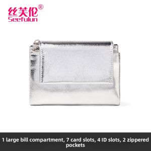 SIFULUN | Trifold Small Real Leather Wallet Multi Card Slots Cash Holder