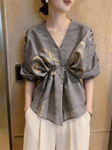 OU ZHI YAN FASHION | V-neck Puff Sleeve Fitted Slimming Classy Shirts Plus Size