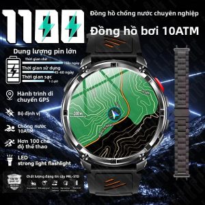 Đồng Hồ Thông Minh Siêu Bền 1100mAh Mới Năm 2025 Dành Cho Nam Ngoài Trời Quân Sự GPS La Bàn Chống Nước 10ATM Gọi Bluetooth Theo Dõi Thể Dục Thể Thao