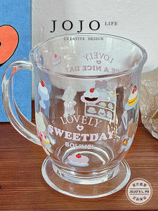 Pink Girl Heart Glass Cup Milk Coffee Breakfast Cup Single Layer Non-Insulated Lead-Free Glass round Cylinder Shape Cup