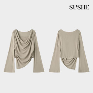 SUSHE | Elastic Water-Washed High-End Swing Neck Fitted Flare Sleeve Knit Sweater