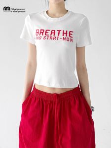 MUYUZI | Letter Print Short Sleeve Tee Slim Fit Crop Top