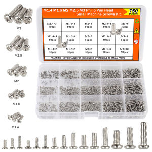 750 Piece Electronic Micro Screws M1.4/M1.6/M2/M2.5/M3 Ultra-Small Cross Pan Head Mechanical Screws Micro Screws Electronic