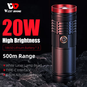 WEST BIKING Đèn 20W 4800MAh Đèn Pin Zoom Type-C Đèn Pin LED Có Thể Sạc Siêu Sáng Cắm Trại Đi Bộ Đường Dài Đạp Xe Đèn Làm Việc