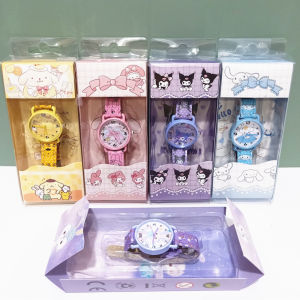 Cute Kids Watch Saniro Kuromi Melody PU Strap Durable Quart Wristwatch for Student Girls Christmas Gift